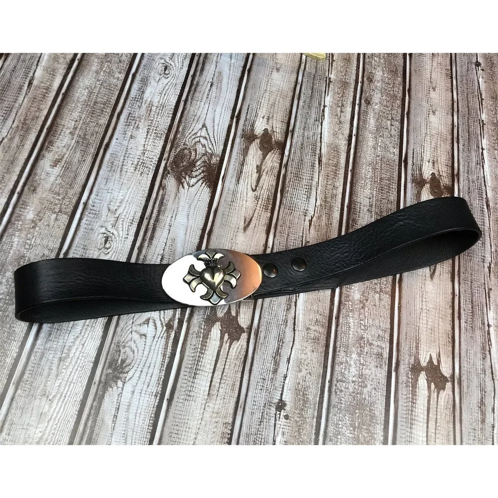 King Baby Studio black leather belt/ silver buckle